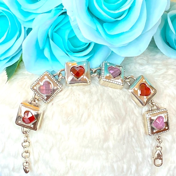 Brighton OPEN HEARTED Pink Red Swarovski Crystal Heart Chunky Bracelet RARE - Picture 6 of 15
